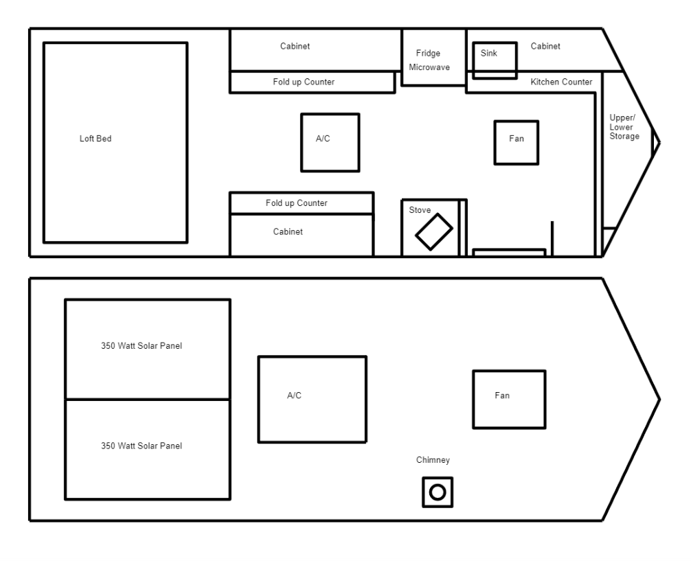 Concept drawing of the Muley 18 floor plan and roof plan.